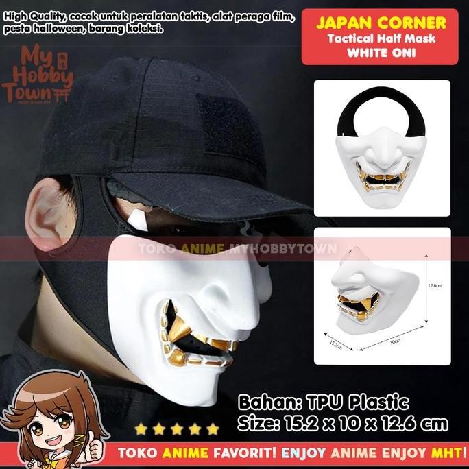 Topeng Anime Jepang Noh Kabuki Hannya Putih Oni Demon Mask Half Face