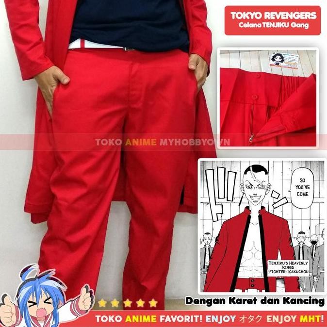 Celana Tenjiku Izana Kurokawa Tokyo Revengers Yokohama Gang Anime Cosplay Merah