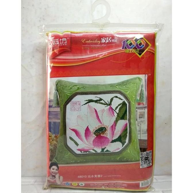 Paket Sulam Kristik TIMKEE 48010 Sarung Bantal Bunga Lotus Teratai