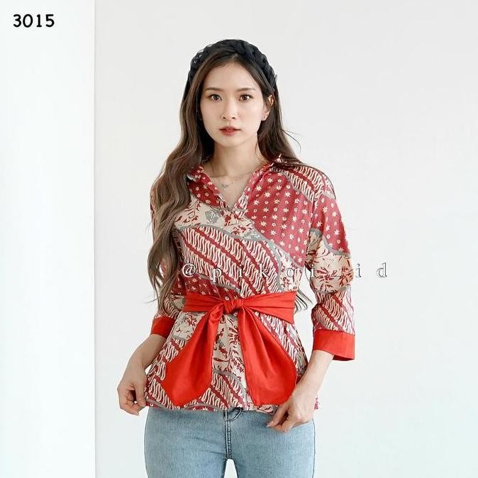 Promo Atasan batik wanita merah 17 agustus / seragam baju batik wanita kerja COD