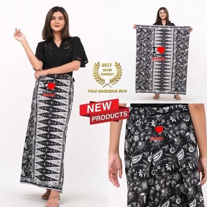 Promo SARUNG BETAWI MOTIF 18 PUCUK REBUNG KAIN BATIK HITAM PUTIH ABANG NONE COD