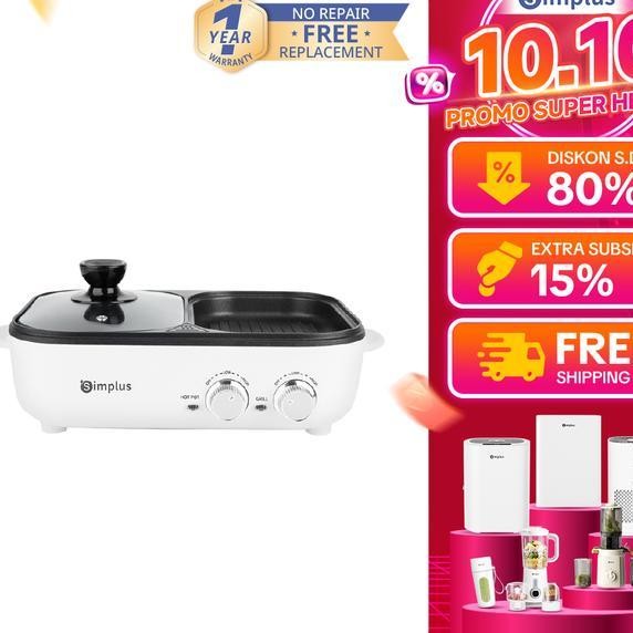 Mega Dealssimplus Panci Pemanggang Elektrik Multifungsi Wajan 2 Dalam 1 Bbq Grill Hotpot Low Watt Al