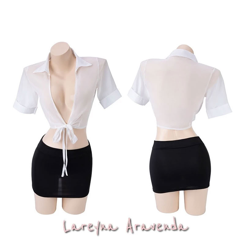 POM C16 Cosplay Anime Fantasy Fantasi Pakaian Cewek V-Neck Lingerie One set CD Baju Rok Transparan