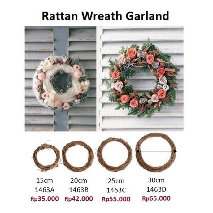 DS105 >> Rattan Wreath Garland 20cm - Rotan Ranting Bulat - pajangan natal