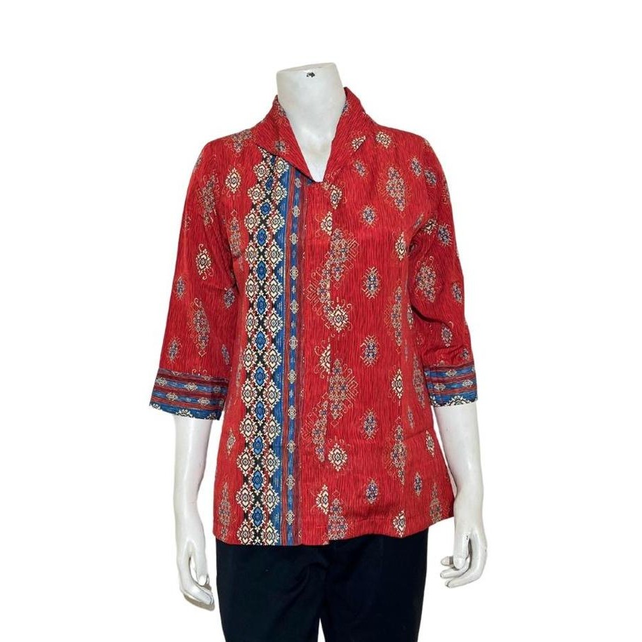 Promo Adikusuma by Arjuna Weda Blouse Batik Wanita Motif Tenun I - Semi Sutera | Lengan Pendek 3/4 |