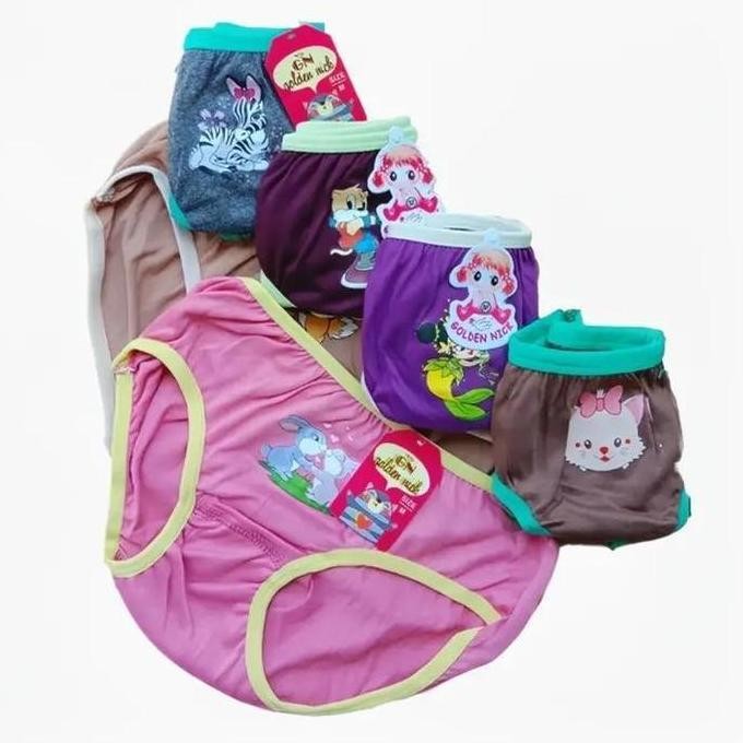DF47 }} 6 Pcs - Golden Nick SA045 Celana Dalam Anak Cewe warna Tua Katun M L XL