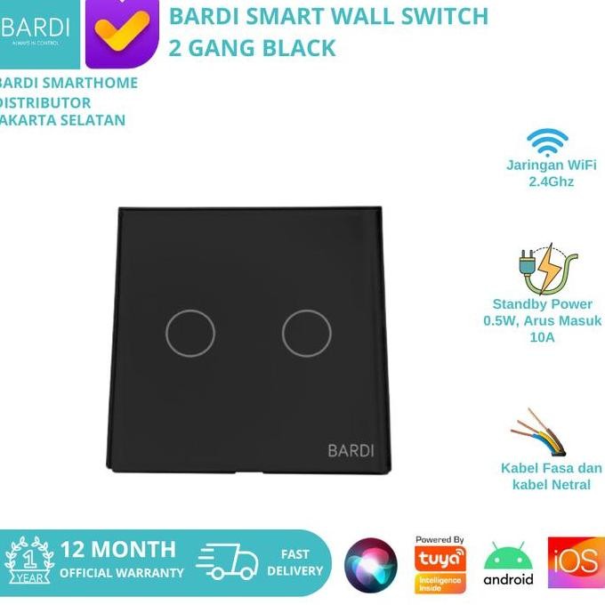 Bardi Smart Wall Switch Saklar Pintar Touch Wifi Smart Home Eu 2-Hitam