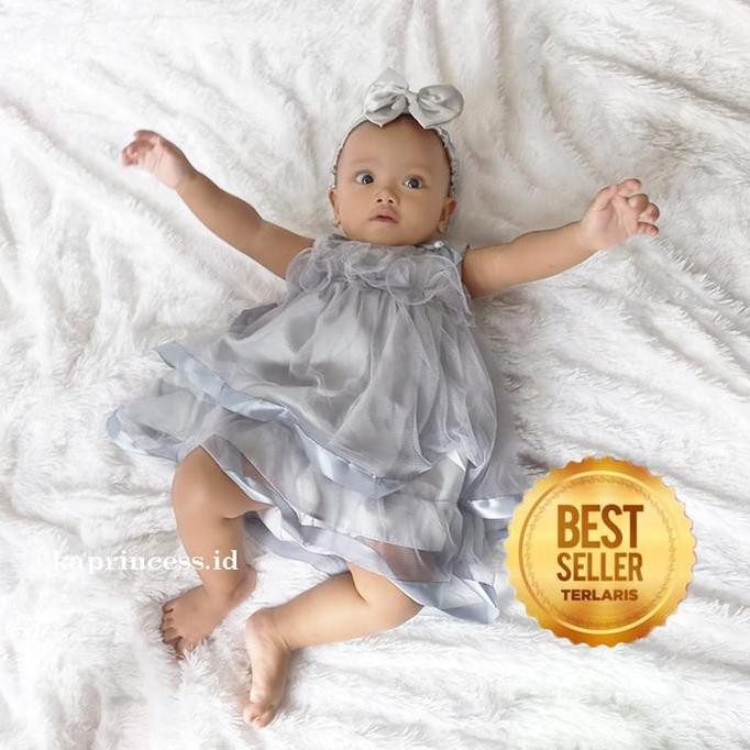 DF333>> Baju Warna Abu abu Anak Perempuan 6 12 Bulan Dress Rok Tutu Import Gaun Bayi Warna Abu abu S