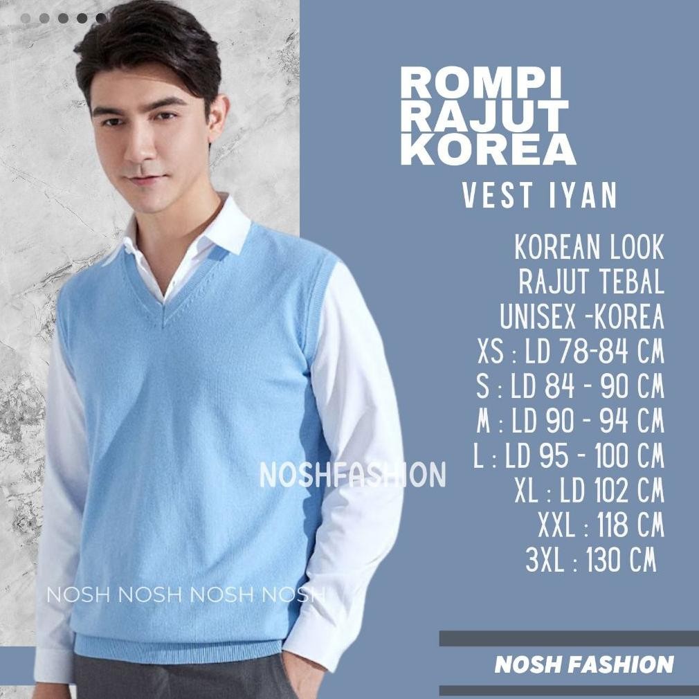 Rompi Rajut Pria Polos - Ian / Rompi Cowok Korea Vneck / Rompi Pria Rajut Korea Style NOSH