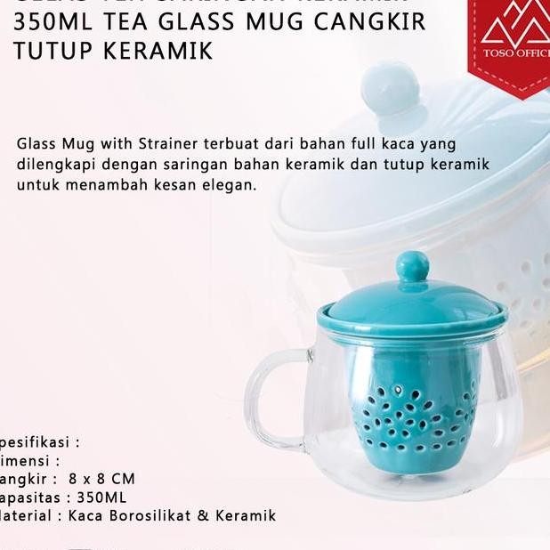 Gelas Teh Saringan Keramik 350Ml Tea Glass Mug Cangkir Tutup Keramik