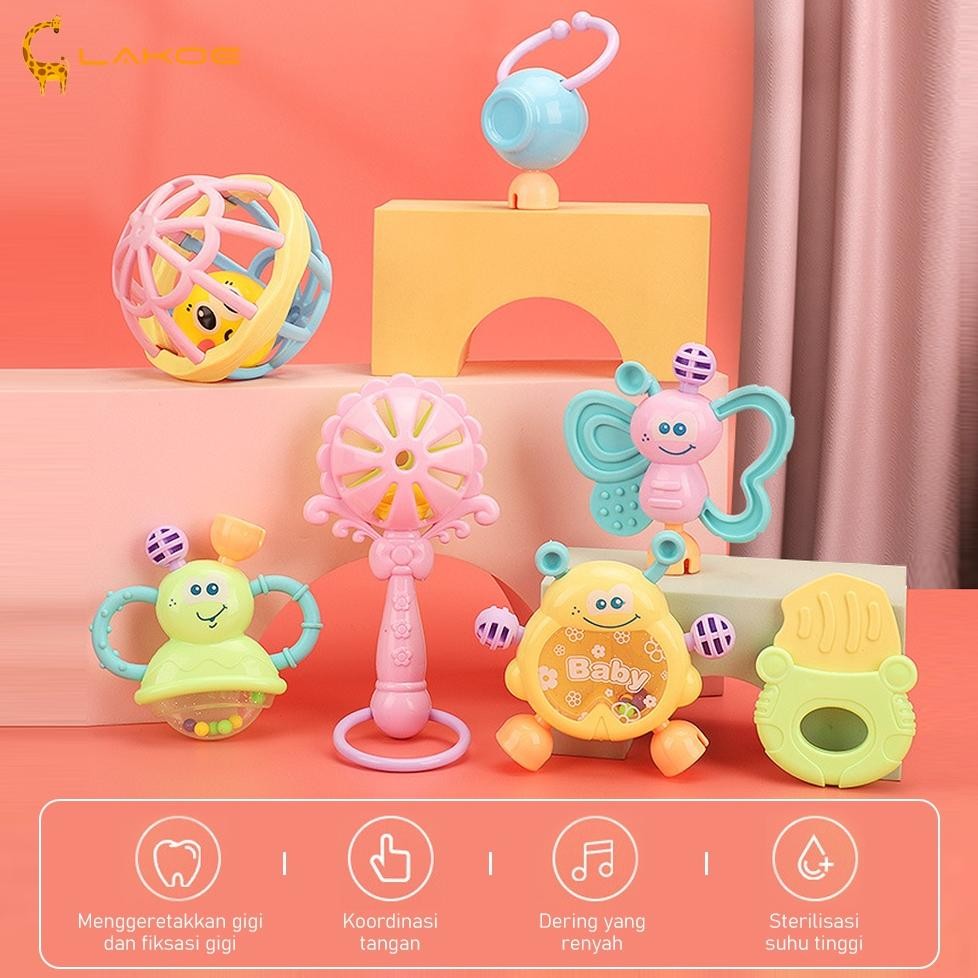 Salt Lakoeofficialmall Mainan Kerincingan Bayi Set Mainan Gigitan Rattle Teether Bayi An-147