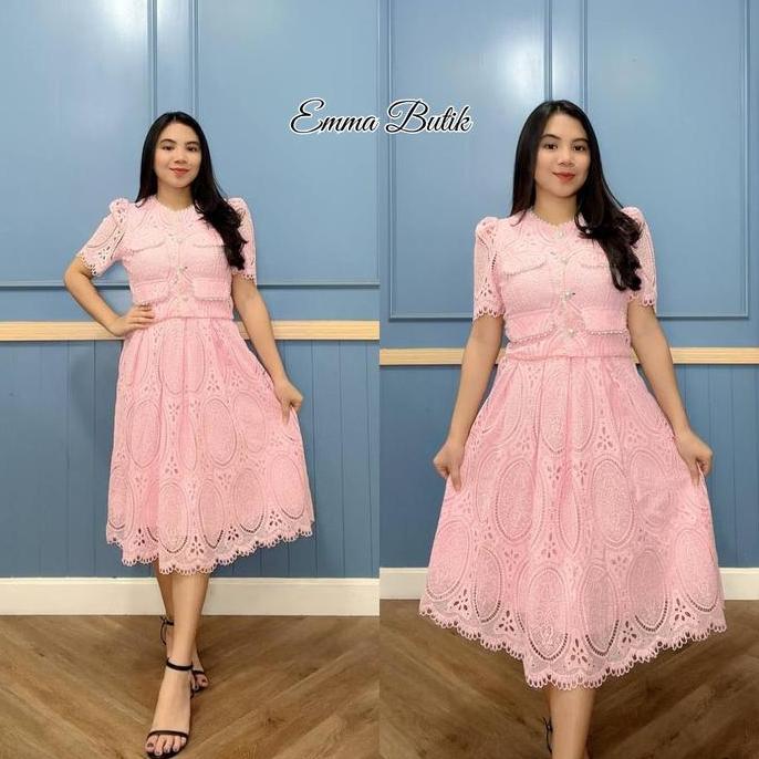 Coup- Emma.Butik E00560 Setelan Brokat Rok Ungu Paskah Setrok Midi Nita Lengan Pendek Atasan Baju Cr