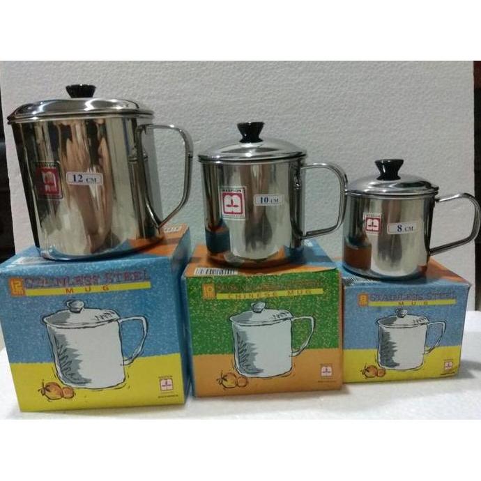 Tafel- Maspion Mug Stainless Steel + Tutup 12Cm / Gelas Stainless 12Cm