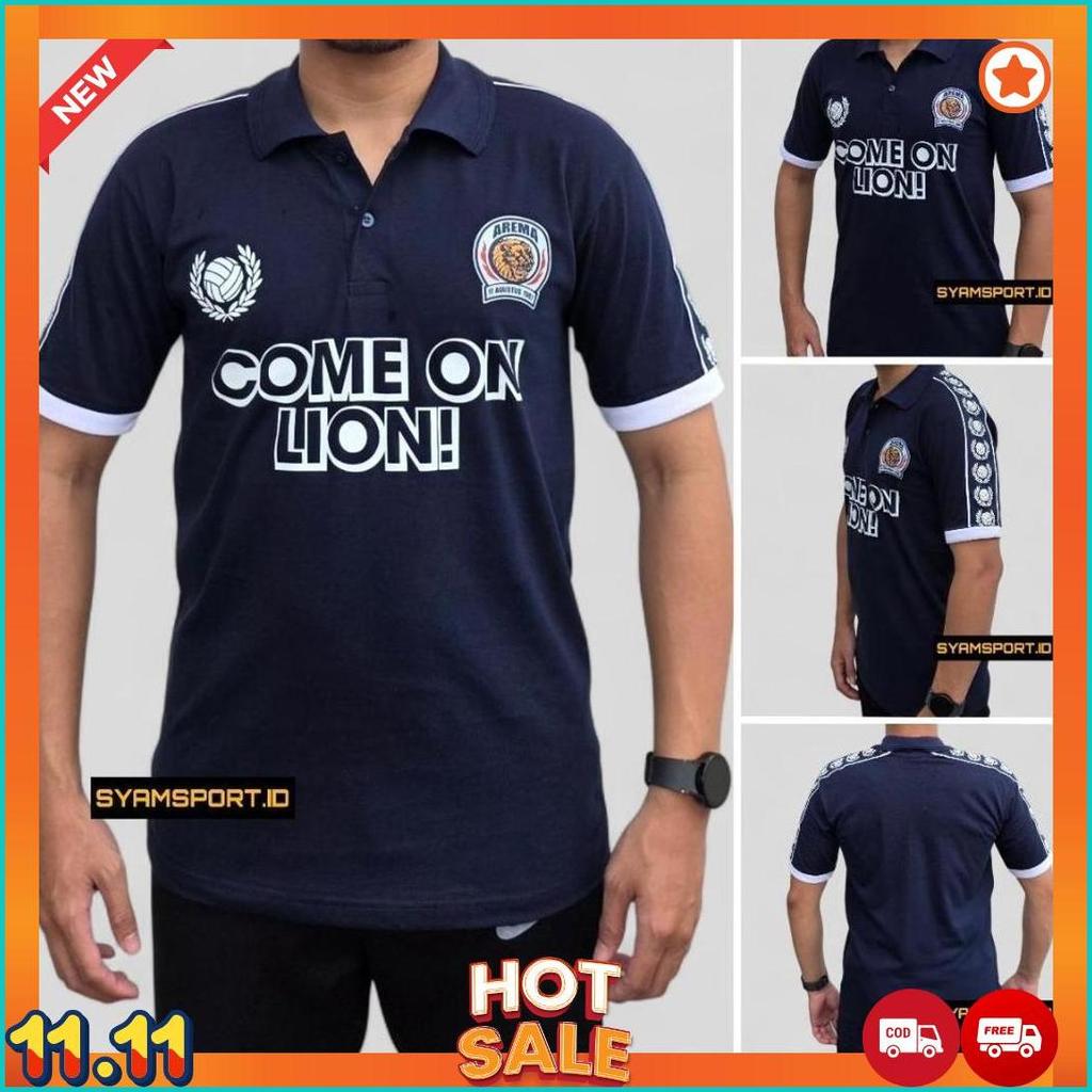 Kaos Polo Arema Retro Singa Bertindik Comeon Lion | Kaos Cotton Polo Arema | Kaos Arema Retro | Kaos