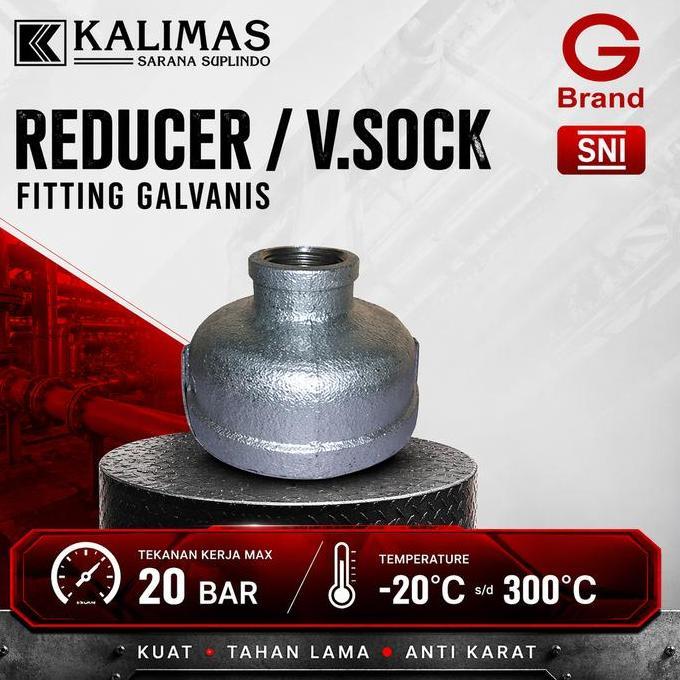 Reducer / V. Sock Galvanis Besi d. 3" x 1" Drat BSPT (G) | Sambungan fitting pipa besi