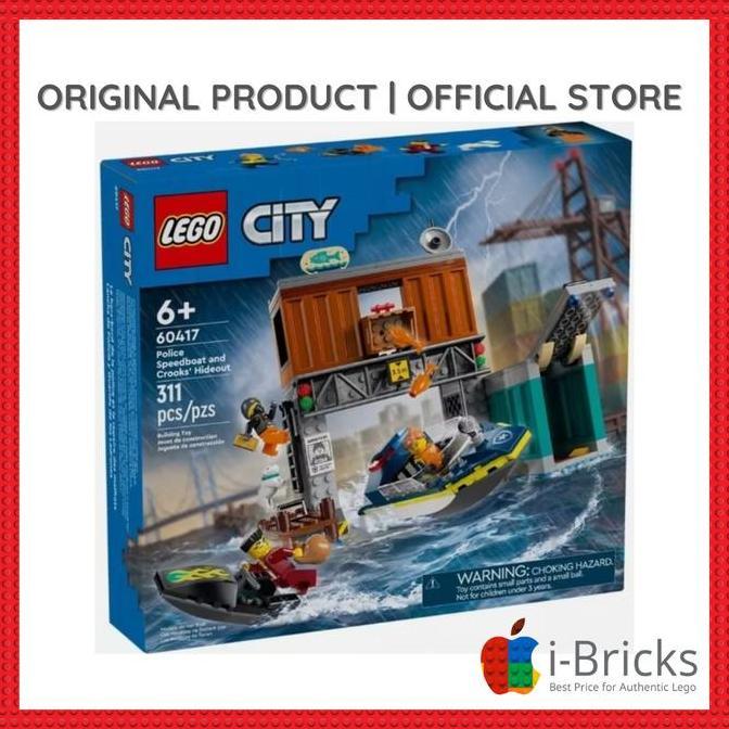 Promo LEGO City 60417 Police Speedboat and Crooks Hideout Diskon