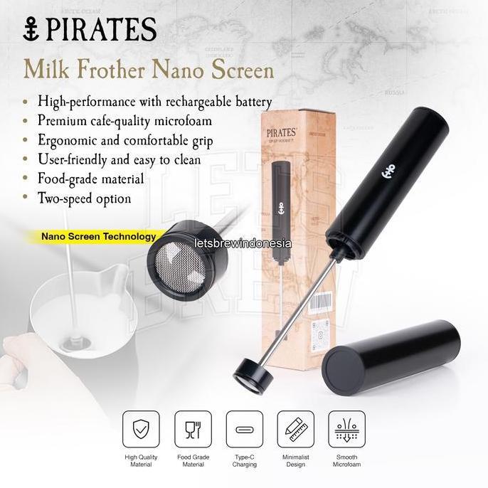 TERMURAH - Milk Frother Nanofoamer Pirates USB Charging Black / Nano Foamer / Milk Frother Nano
