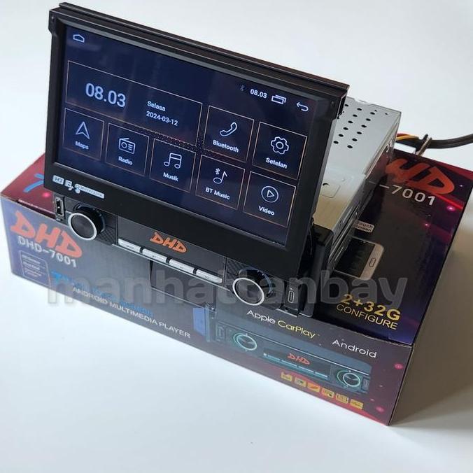 Headunit Android DHD Bodi Single Din Indash Layar Lipat 7 Inch