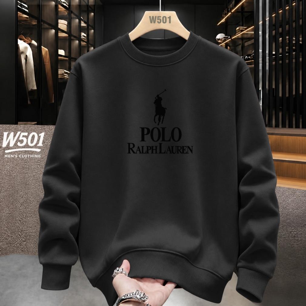 ORIGINAL W501 - SWEATER CREWNECK DISTRO P0L0 LAUREN HITAM BAHAN TEBAL 280 GSM JAKET PRIA & WANITA