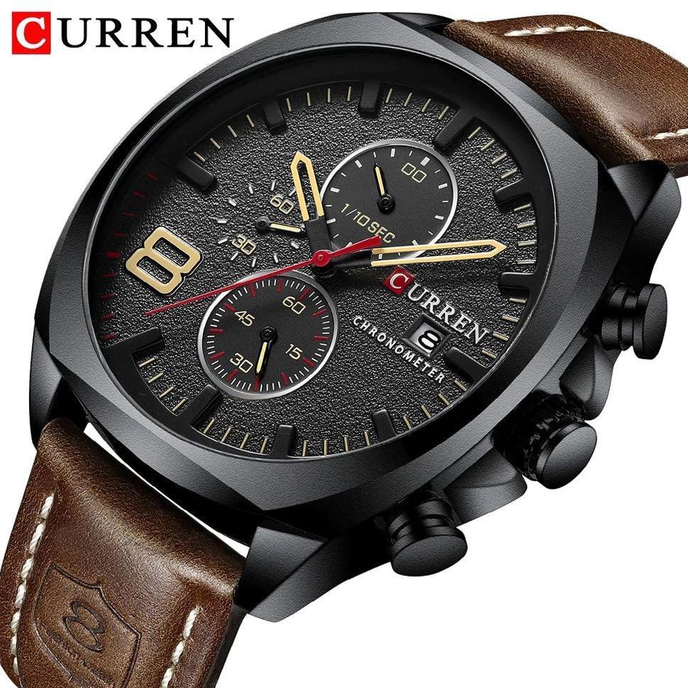 Ready Stock Curren 8324 Jam Tangan Pria Analog Tali Kulit Chronograph Aktif Currenos