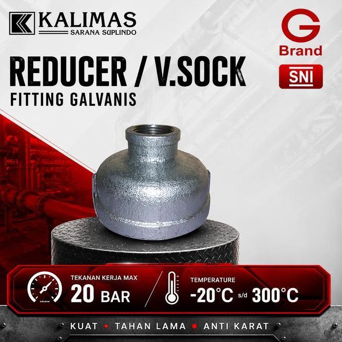 Reducer / V. Sock Galvanis Besi d. 4" x 2" Drat BSPT (G) | Sambungan fitting pipa besi