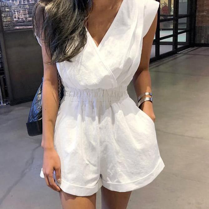 Zanzea V Neck Jumpsuit Katun Linen Premium