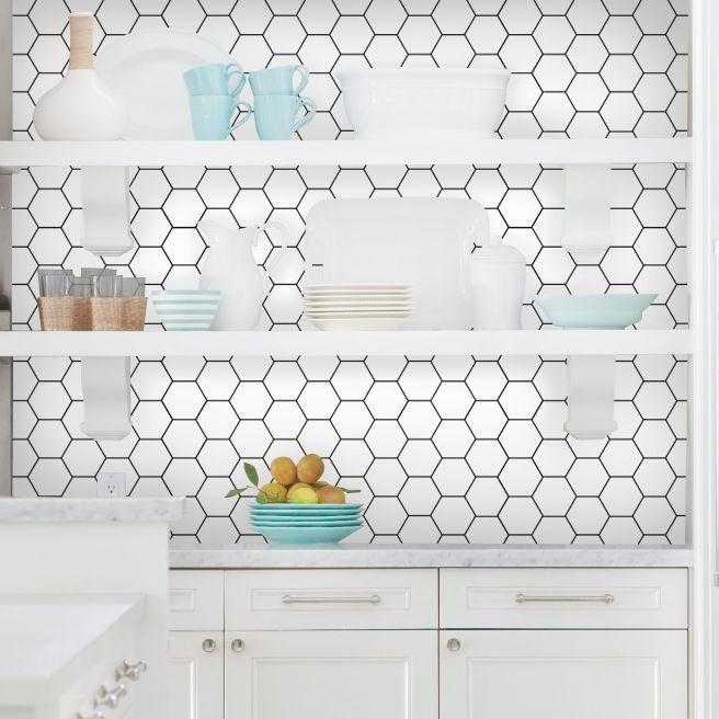 Wallpaper Hexagon Putih Stiker Dinding Dapur Premium Backsplash