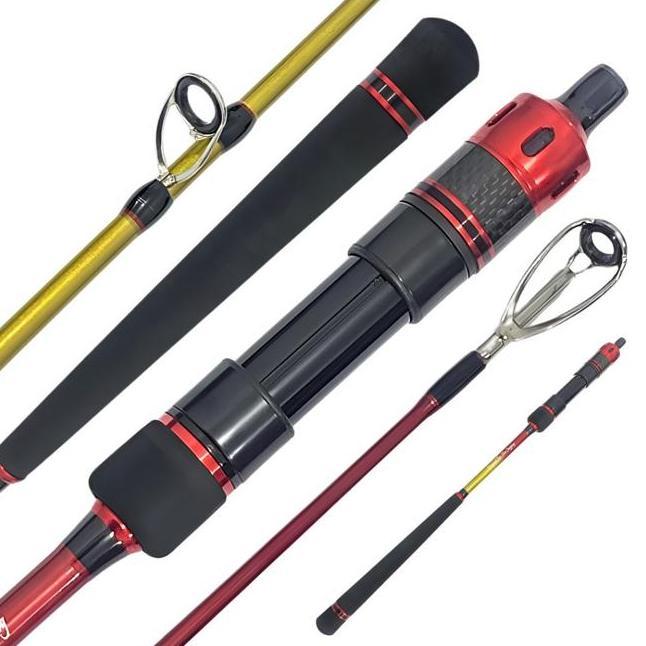 Aquapro Paket Set Joran Jging Addict 2 Section Carbon Solid Medium Ring Fuji Dengan Reel Pancing