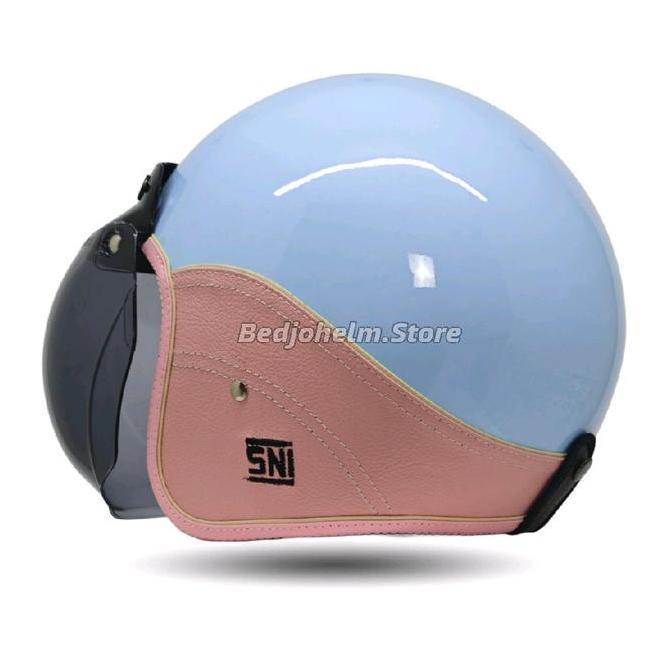 Metz- Helm Bogo Desa Sni Semi Kulit Polos Full Leher Busa Coklat - Motorcycle