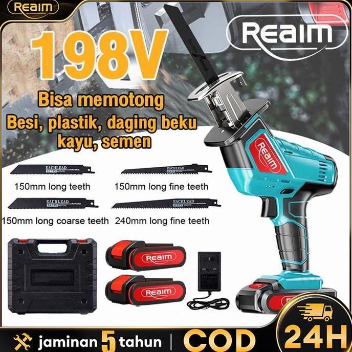 Reaim Chainsaw Gergaji Rantai Gergaji Elektrik Mini Portable Genggam Lithium Charger gergaji mesin