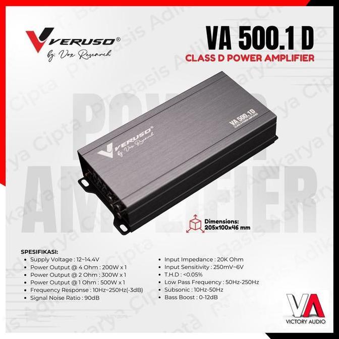 Power Amplifier Monoblock Audio Mobil VERUSO VA 500.1D VA500.1D 1 Channel Class D Compact Power Amp 