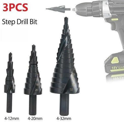 SC 3 PCS 3 SET MATA BOR PAGODA HSS TITANIUM COATED COBALT SPIRAL STEP DRILL BITS HEX SHANK