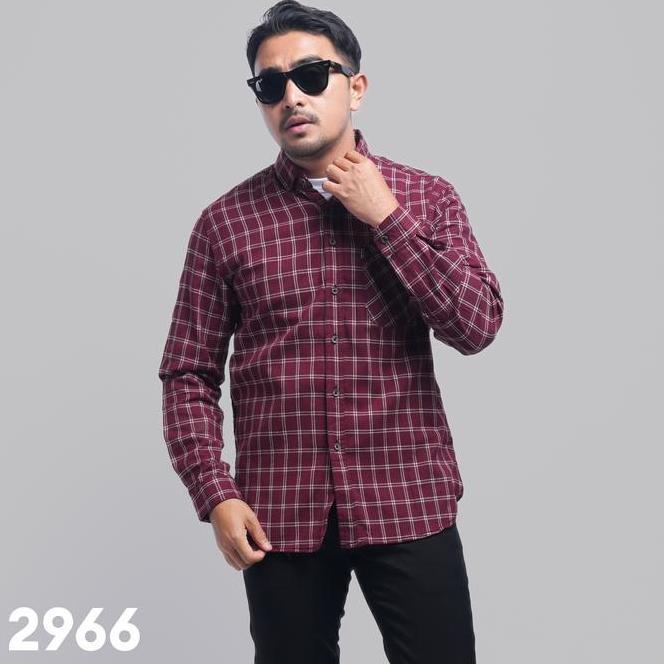 Pakaji Kemeja Flanel Pria Lengan Panjang Merah Garis Putih Kemeja Pria Flanel Pria Kemeja Panjang 29