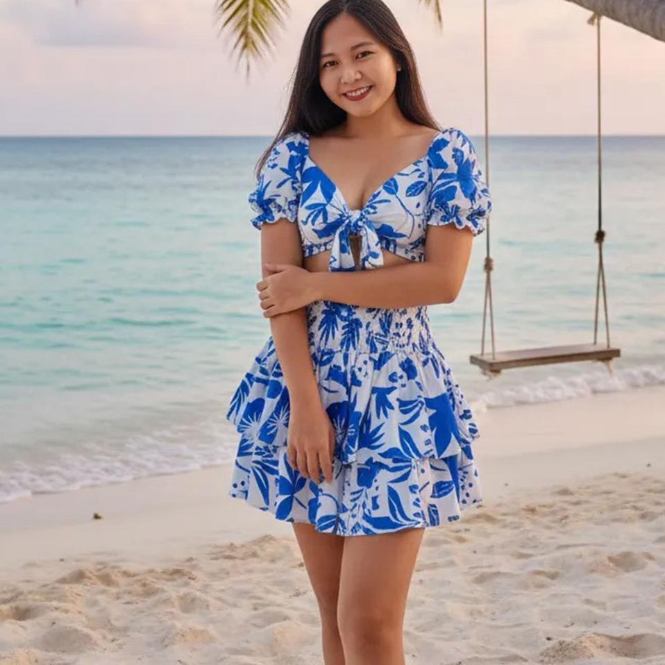 Setelan Rok Pantai Bali Wanita Serut Tumpuk Oneset