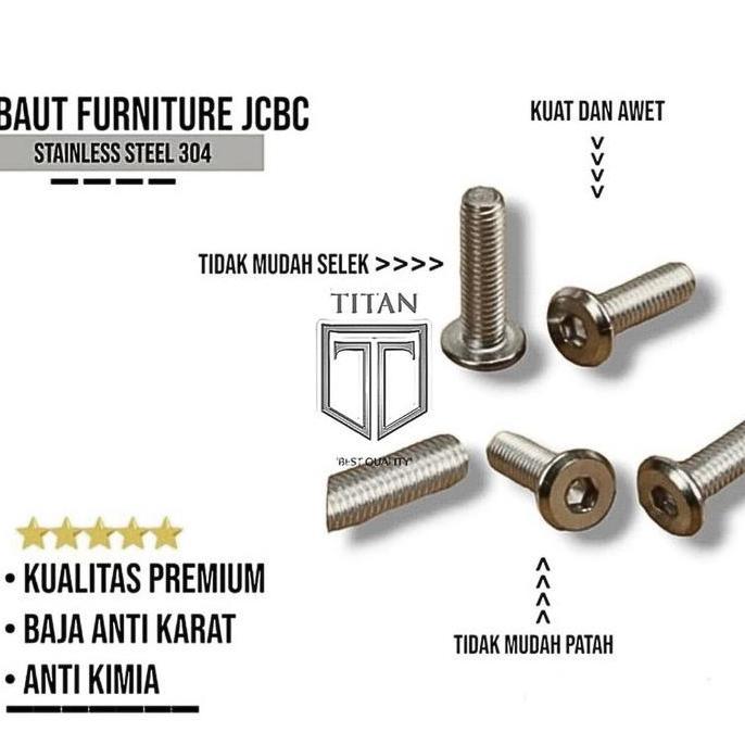 (5PCS) BAUT FURNITURE M5 X 50 / BAUT JCBC M5 X 50 / BAUT FURNITUR 5 X 50 SS304 BAUT L ANTI KARAT XX2