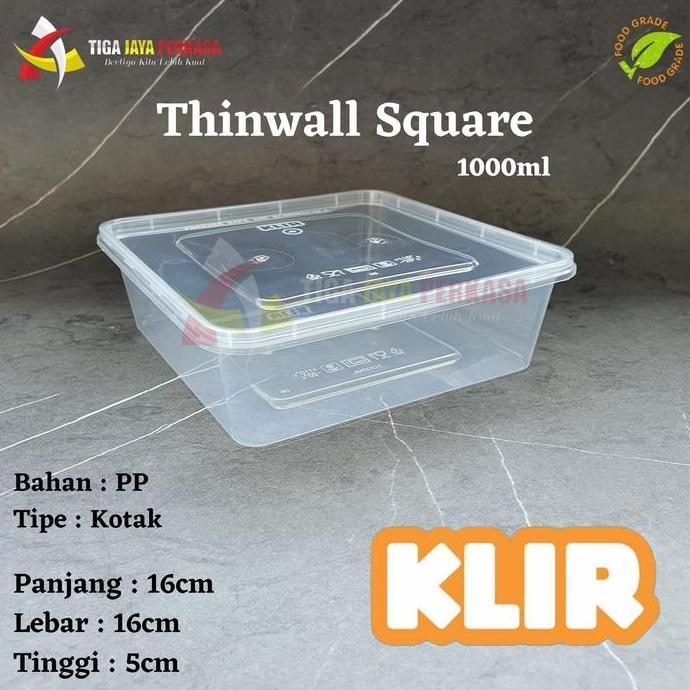 Thinwall Klir Square 1000 ml / Kotak 1000 ml / Thinwall Square @25pcs