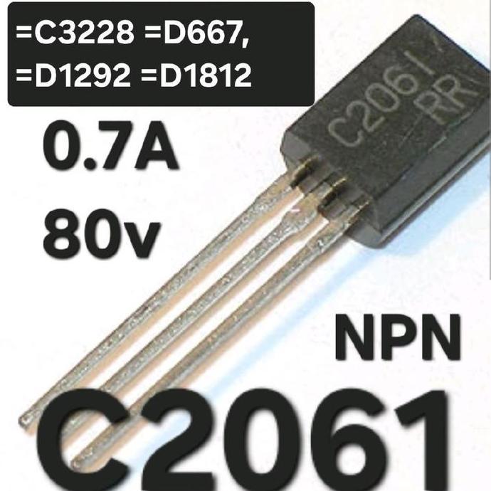 HIMAX TRANSISTOR C2061 NPN 0.7A 80V PERSAMAAN BUAT 2SC3228 C3228, 2SD667, D667  2SD1292, 2SD1812 D12