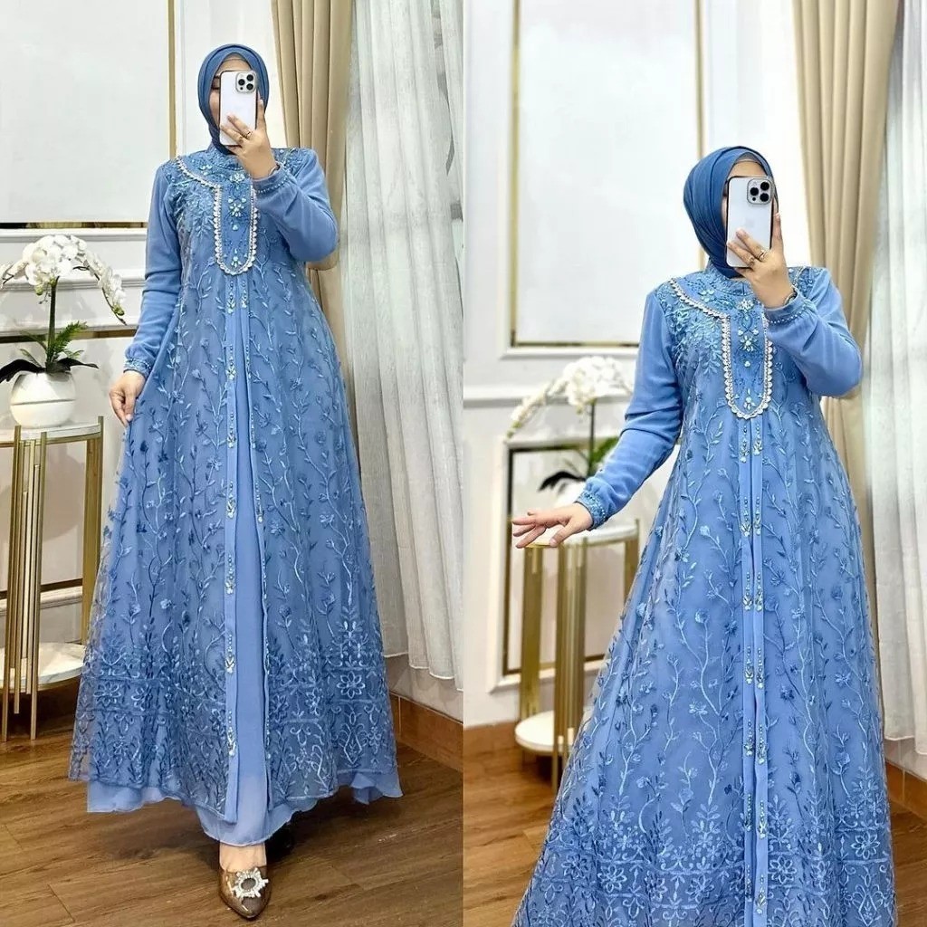 Gamis Mewah Elegan Maudy Dress BO Size M L XL XXL XXXL LD 100-130 CM Bahan Ceruty Babydoll Full Puri