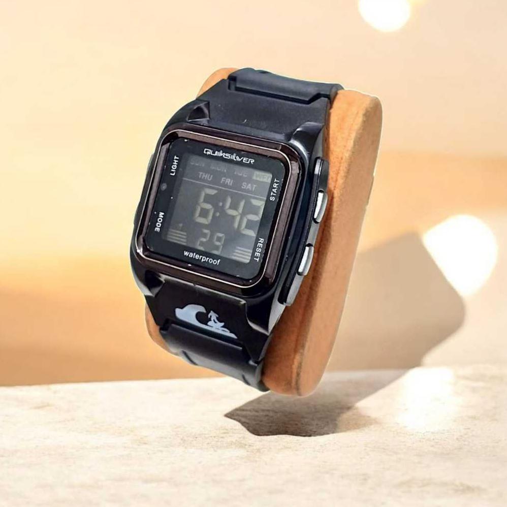 ORIGINAL Jam Tangan Pria Digital Anti Air Model Sporty Quicksilver Segi Tali Rubber Trendy Kekinian 