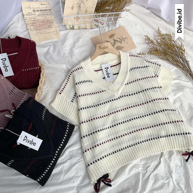 DR203 >> Elira Vest Knit - Rajut Atasan Wanita - Motif Batwing Garis