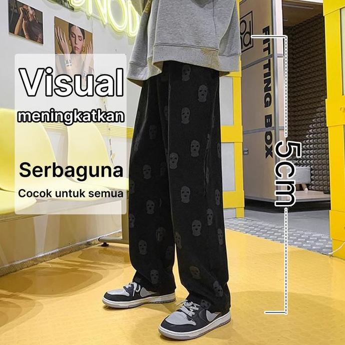 DI102 - Celana y2k motif Pola modis Celana gombrong pria Celana pria korean style Paragraf yang sama