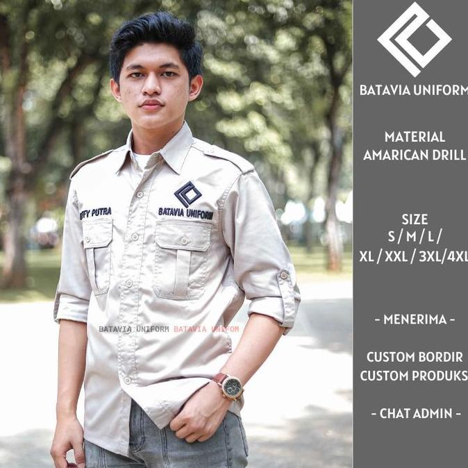 Baju Kemeja PDL Lapangan Tactical Lengan Panjang Custom Bordir Cream
