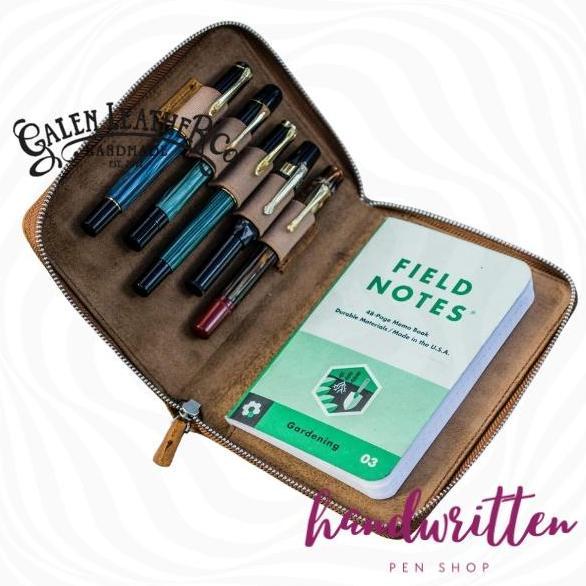 HARGA DISC - GALEN LEATHER Leather Zippered 5 Slots Pen Case