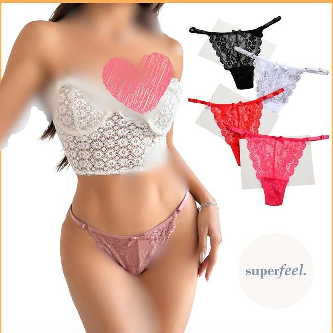 DS183 >> SFL CELANA DALAM THONG WANITA SEXY CD ADJUSTABLE STRAP BROKAT CANTIK SEKSI LACE BRUKAT LAPI