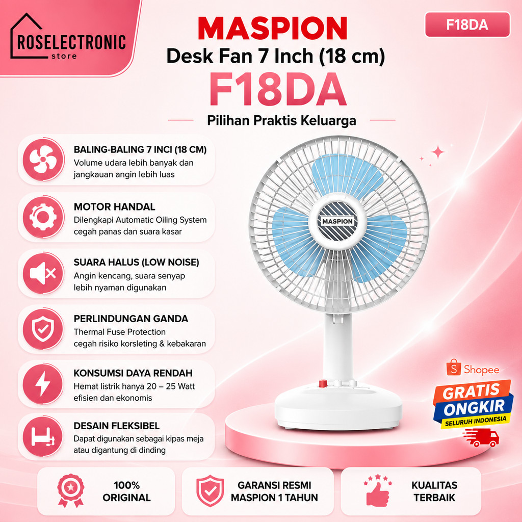 F18DA Maspion Desk Fan F-18 DA Ukuran 7 Inci
