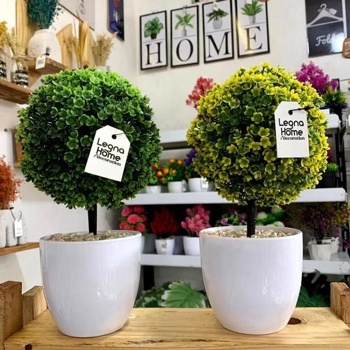 Bunga Tanaman Hias Plastik Artificial Dekorasi Ornamen Bonsai Bulat