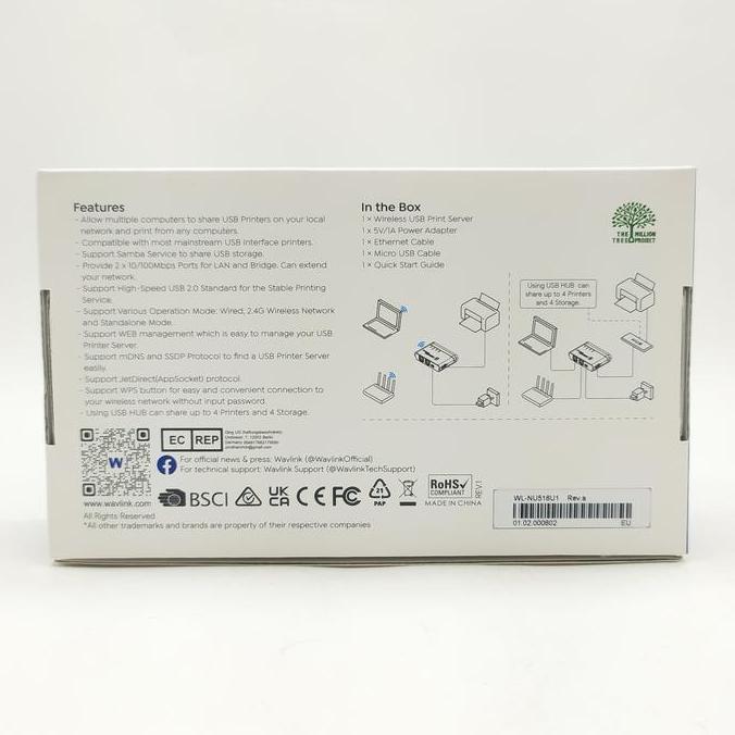 Netlink- V Wl-Nu516U1 Wireles Usb Print Server Wifi 2.4G 10/100Mbps