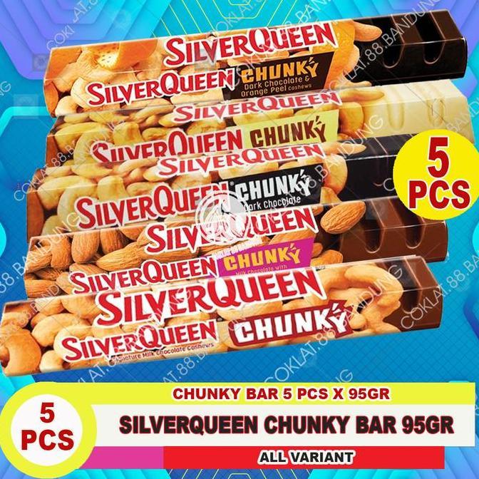 Murah Coklat SilverQueen Chunky Bar 82gr Ukuran Besar 5 pcs Rasa Cashew Almond White Dark Orange Pee