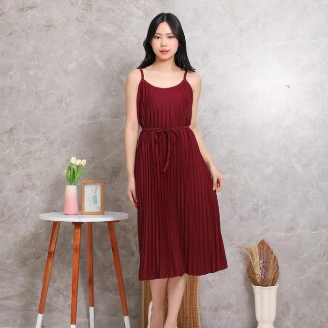 Pleats Midi Dress / midi dress plisket mayung / dress plisket Casual Wanita (dress008)