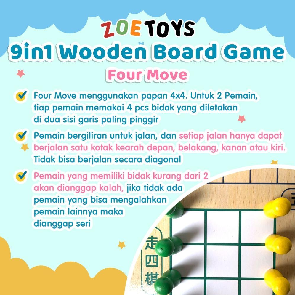 Zoetoys 9in1 Wooden Board Game | Permainan Dadu Ludo Catur Mainan Keluarga Populer Ular Tangga Board